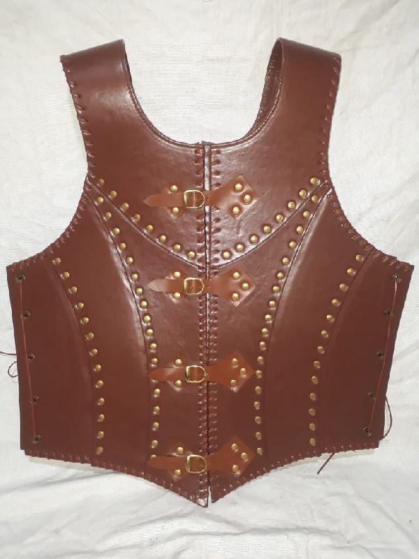 Natural Leather chest armour, Color : Red
