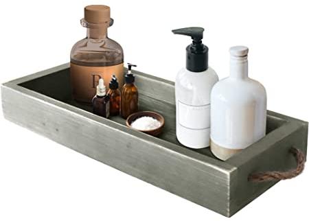 Rectangular Wooden & Marble Bathroom Tray, Pattern : Plain