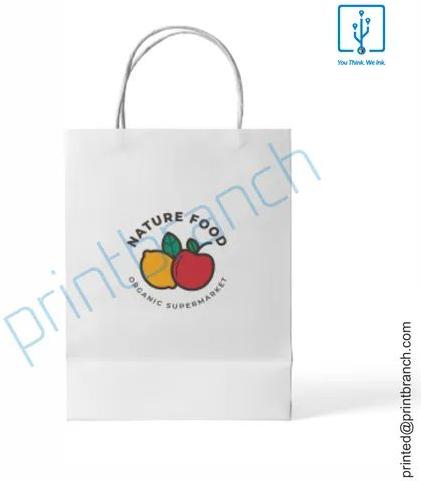 Imported bleech kraft white Printed Paper Bag, Size : 9x10x4