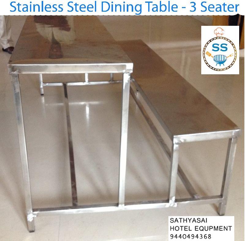 Stainless Steel 3 Seater Dining Table, for Restaurant, Hotel