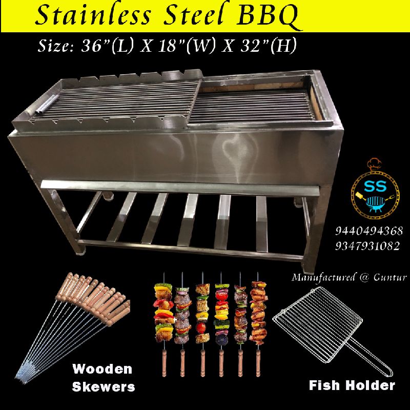 Polished Stainless Steel BBQ Grill, for Kitchen, Color : Silver