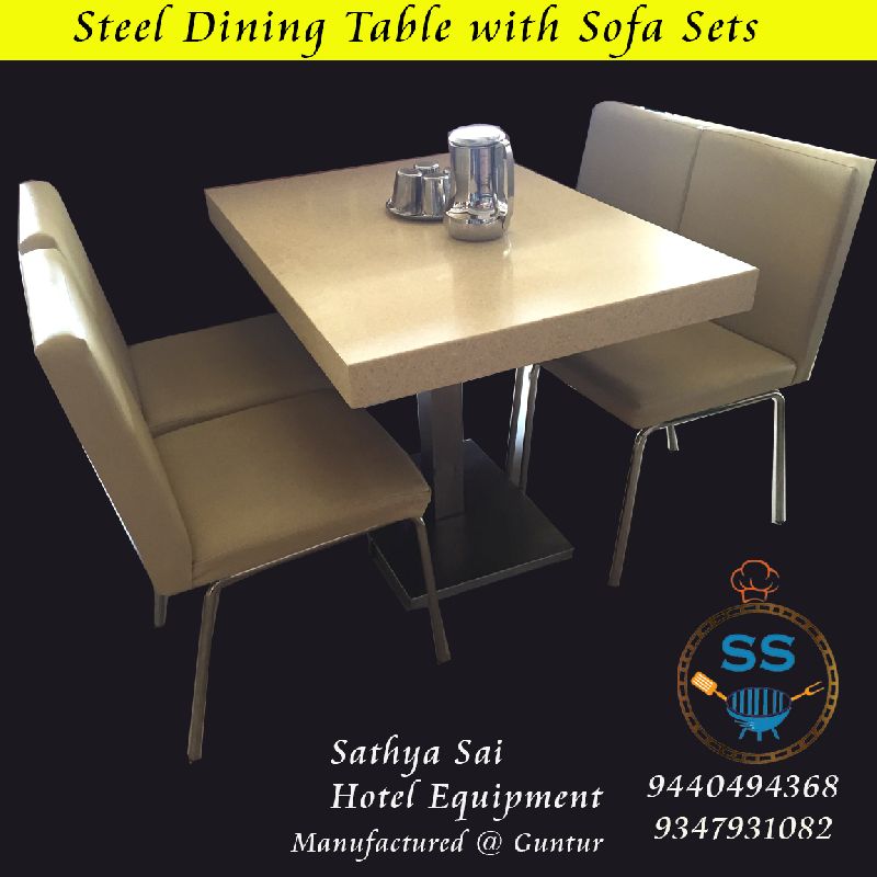 Stainless Steel Dining Table Sofa Set, for Restaurant, Hotel, Color : Grey