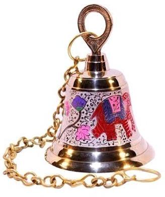 Brass Small Designer Hanging Pooja Bell for Home (Multicolor)