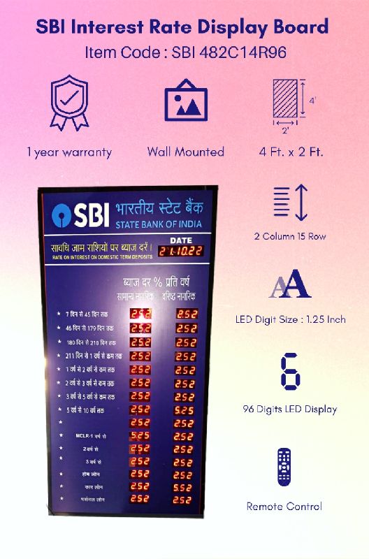 Rectangular Sbi Electronic Interest Rates Board big, for Notice, Feature : Easily Programmable