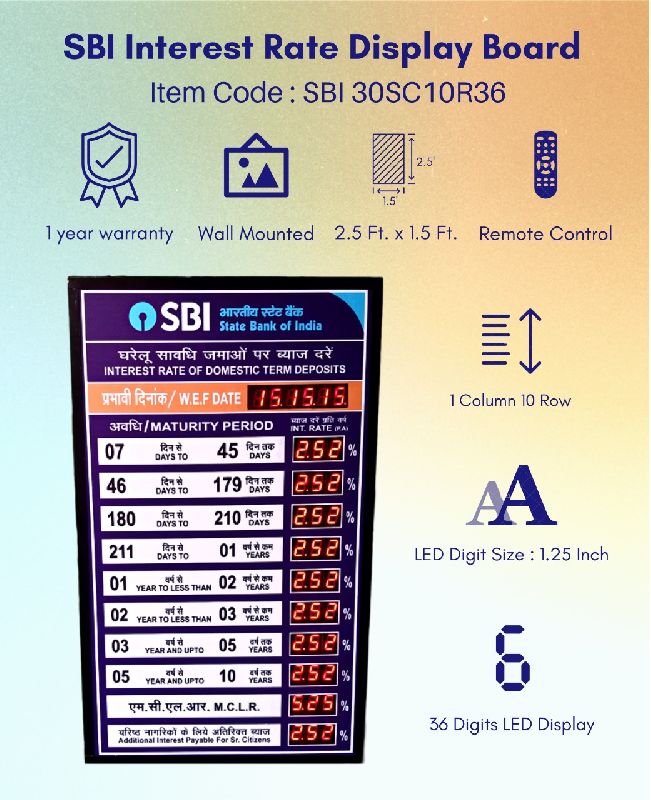 Rectangular Sbi Electronic Interest Rates Board economic, for Notice, Feature : Easily Programmable