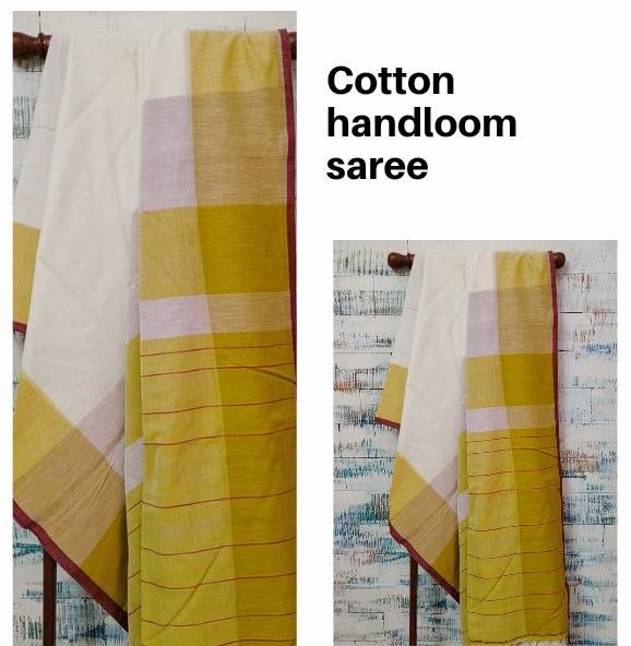 Plain Cotton Handloom Saree, for Anti-Wrinkle, Pattern : Handwoven