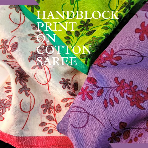 Handblock Printed Cotton Saree, for Anti-Wrinkle, Shrink-Resistant, Width : 6.5 Meter