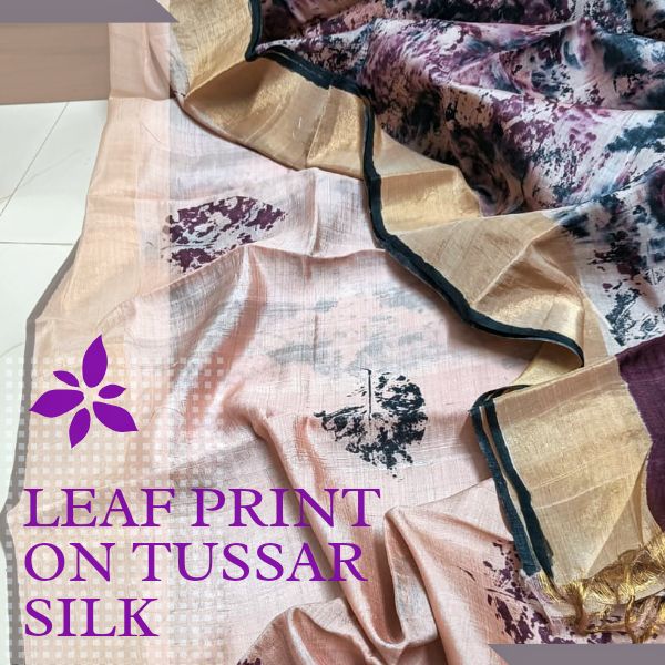 Leaf Printed Tussar Silk Saree, for Anti-Wrinkle, Occasion : Casual Wear