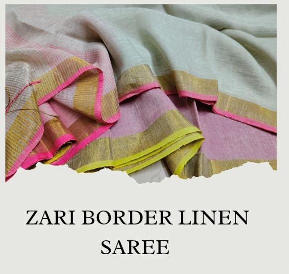 Zari Border Linen Saree, for Anti-Wrinkle, Shrink-Resistant, Age Group : Adults