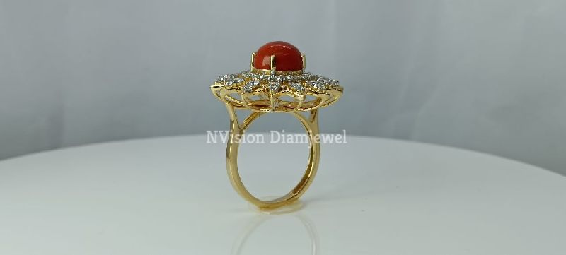 Natural Diamond Coral Gemstone Ring