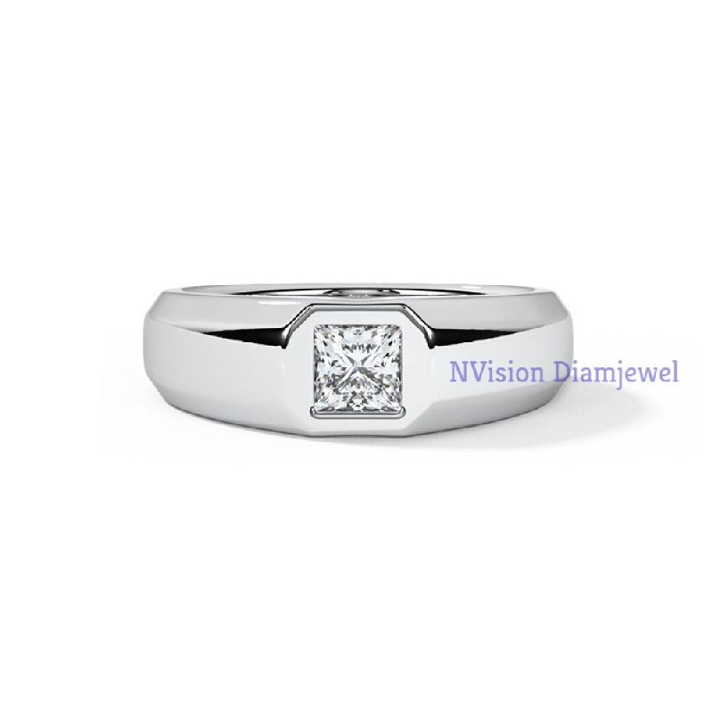White Gold Lab Grown Square Princess Diamond Mens Ring