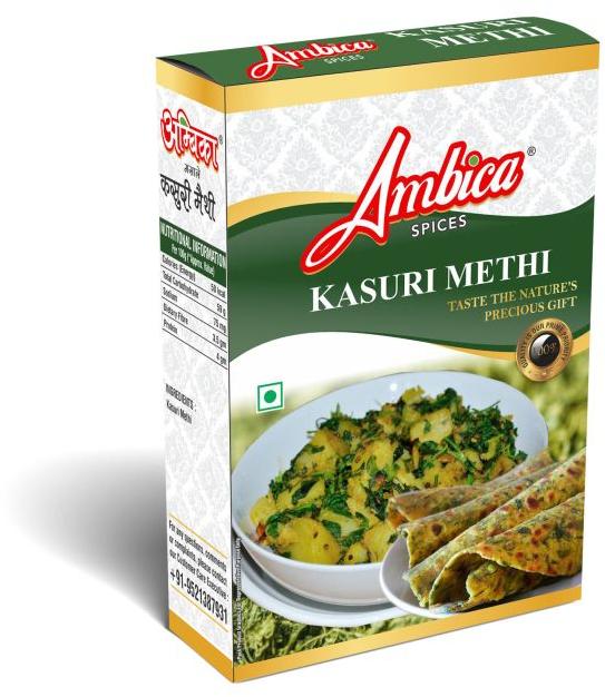 Broken Leaves Ambica Kasuri Methi, for Cooking Spices, Feature : Add Exotic Taste, Exceptional Packaging