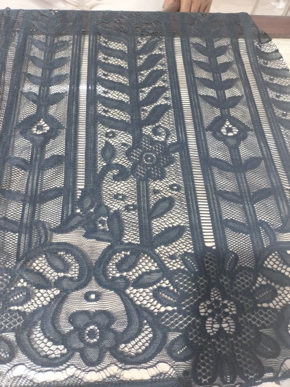 Printed Navy Blue Lace Fabric, for Garments