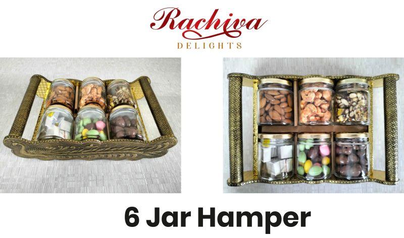 Six Glass Jar Gift Hamper, for Rosogulla, Sweets, Chocolates, Dry fruits Storage, Capacity : 250 ML