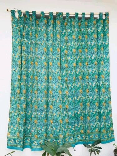 Green Cotton Printed Curtain, Size : 9 x 4 feet