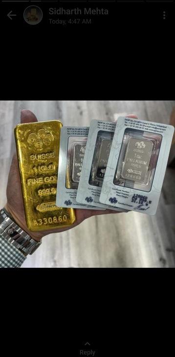 100gm Gold and silver bullion, for 24k, 999.9% pure., Size : 1000gm.