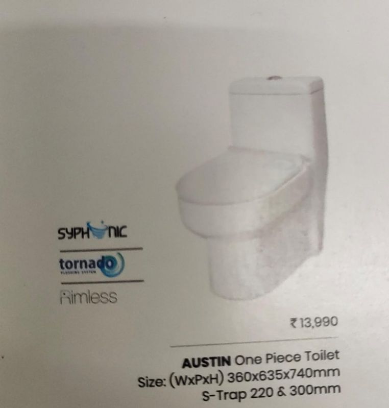 White Oval Polished Ceramic Austin One Piece Toilet