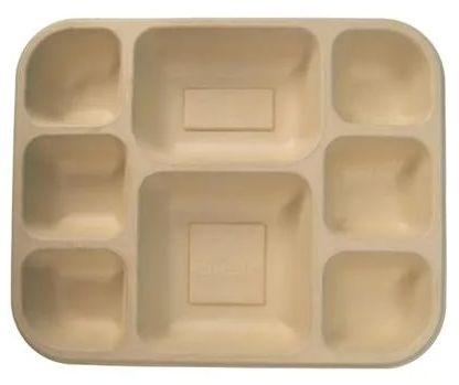 Brown Rectangular Plain 8 Compartment Bagasse Plate, for Serving Food, Size : Standard