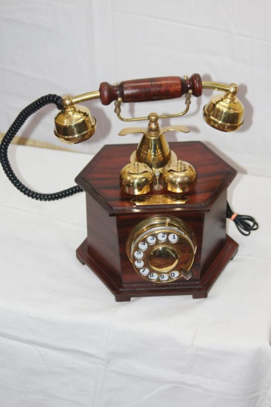 Cherry Plain Gold Plated Antique Wooden Telephone, For Calling Use, Dialing Style : Spin