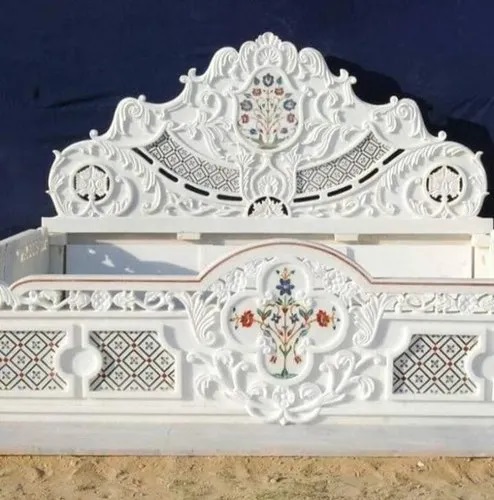 MHR White Marble Bed, Size : 80x76 Inch