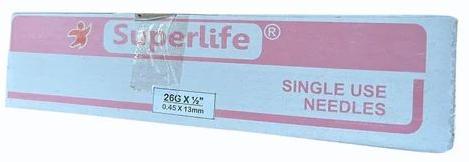 White Stainless Steel 26G Superlife Sterile Needles, Packaging Type : Box