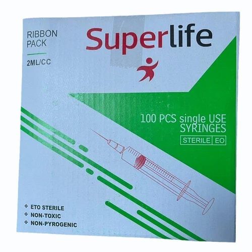 White Polypropylene (PP) 2ml Superlife Disposable Syringe, Packaging Type : Box
