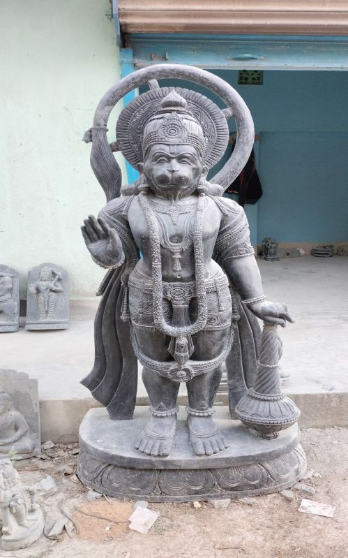 Black Stone Hanuman Statue, For Temple, Home, Office
