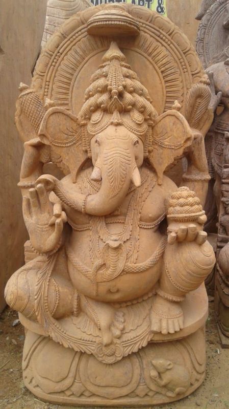 Brownish Stone Ganesh Statue, For Office, Home, Temples
