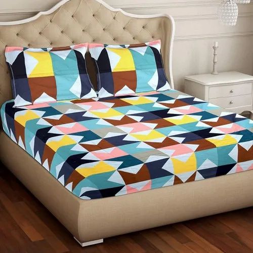Multi Color Poly Cotton Queen Size Double Bed Sheet