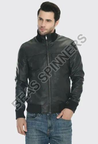 Black Men Leather Bomber Jacket