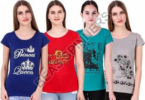 Ladies Cotton Printed T-shirt, Size : XXL, XL, M