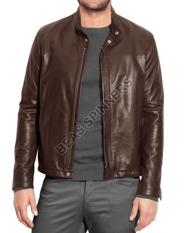 Plain Full Sleeves Men Biker Leather Jacket, Gender : Male