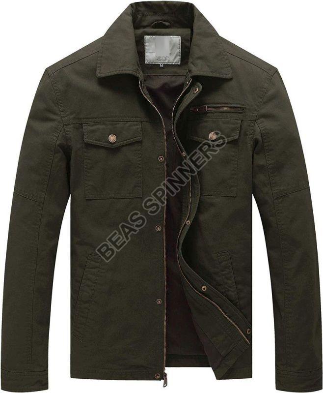 Drak Green Plain Full Sleeves Mens Canvas Jackets