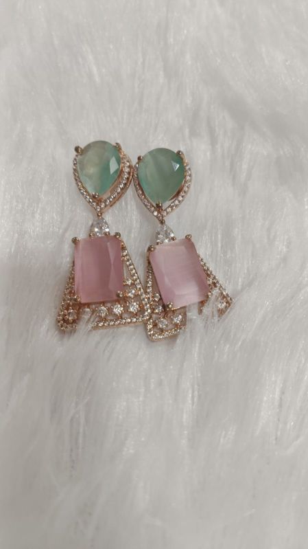 Ladies Brass Crystal Stone Earrings