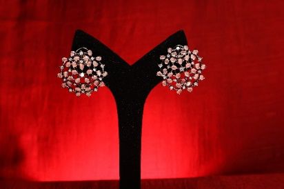 Round Women Brass Crystal Stone Earrings