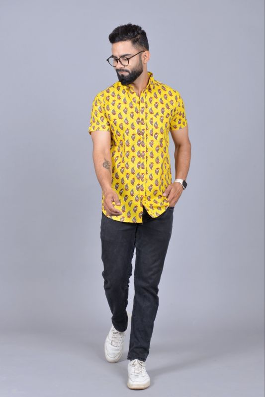 Mens Half Sleeve Jaipuri Print Shirt, Speciality : Easily Washable, Comfortable