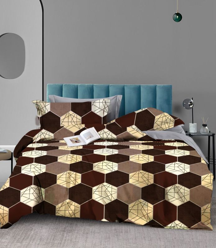 Hexagon Print Double 3D Bed Sheet Set