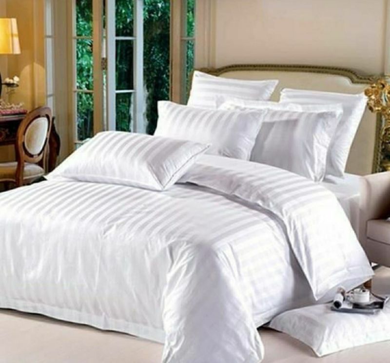 Plain White Stripe Bed Sheet Set, for House, Hotel, Feature : Soft, Easy To Clean, Anti Wrinkle