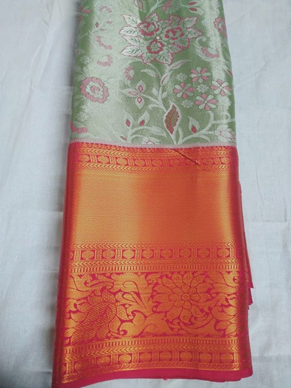 Printed brocade silk saree, Saree Length : 6.3 Meter