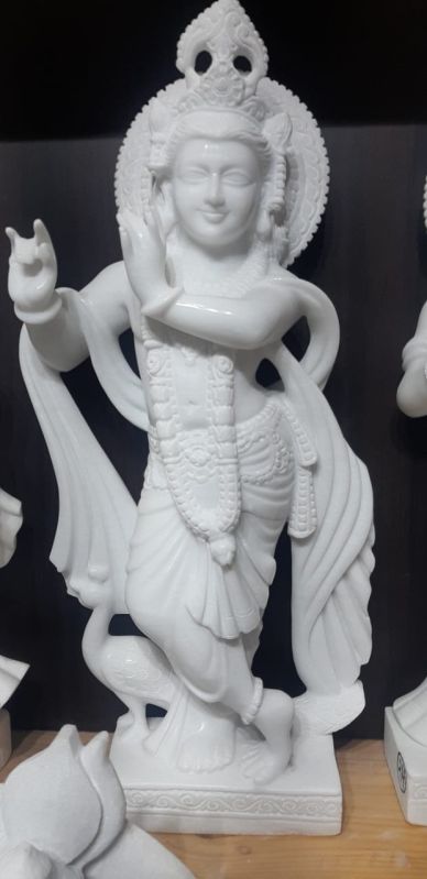 White Plain Marble Krishna Statue, for Worship, Packaging Type : Carton Box