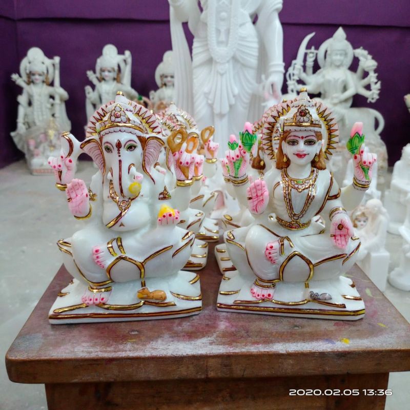 Plain Marble Laxmi Ganesh Statue, for Worship, Temple, Office, Home, Garden, Packaging Type : Carton Box