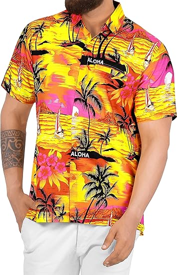 Simple Collar Polyester Printed Hawaiian Shirts beach, Size : XL, XXL, XXXL