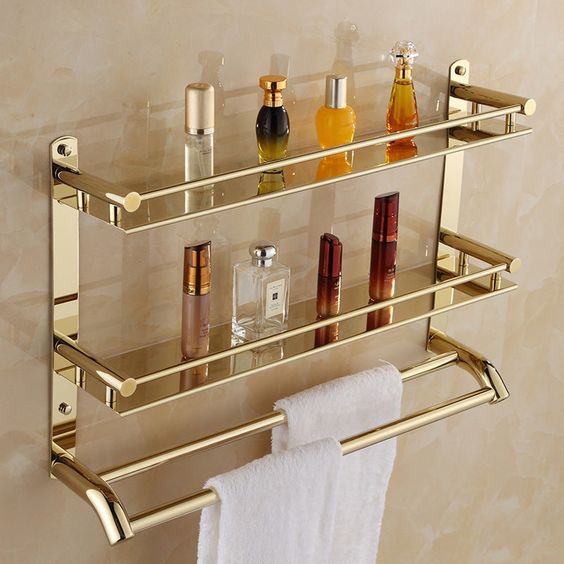 Rectangular PVD Alloy Steel Bathroom Glass Shelf, for Office Use, Hotels Use, Home Use, Size : 24x5.5inch