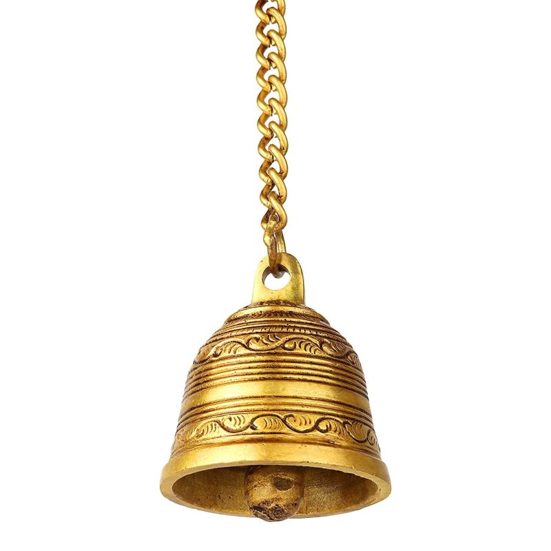 Brass Hanging Bell With Chain Temple Hanging Bell Engraved, Hanging Bell
