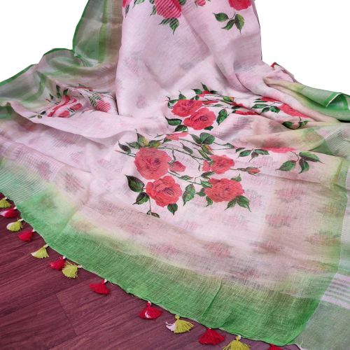 Printed Linen Sarees, Size : Standard