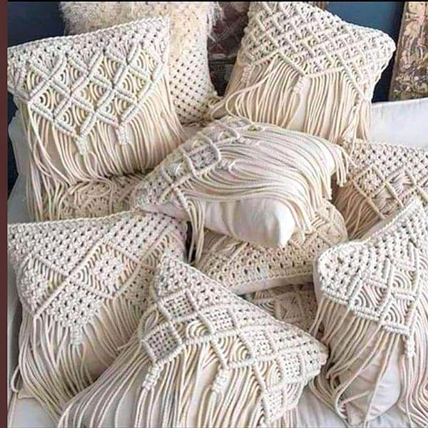 Square Embroidered Cotton Rope Cushion Cover, for Sofa, Chairs, Bed, Size : Standard