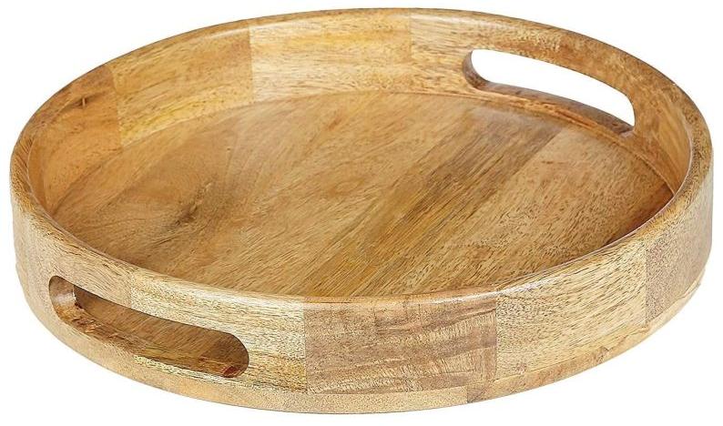 Brown Plain Polished Wooden Round Serving Trays, for Homes, Hotels, Restaurants, Size : Standard