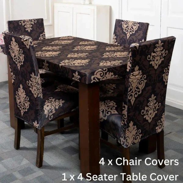 Black &amp;amp; Beige Ethnic Elastic Chairs Table Covers