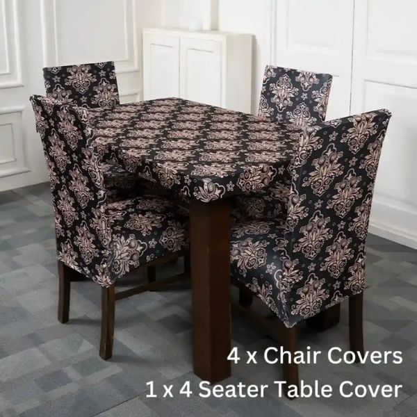 DivineTrendz - Beige Black Elastic Chair & Table Covers