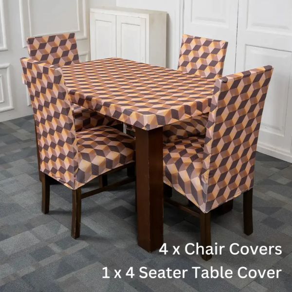 DivineTrendz Exclusive - 3D Polygon Striped Elastic Chair & Table Cover